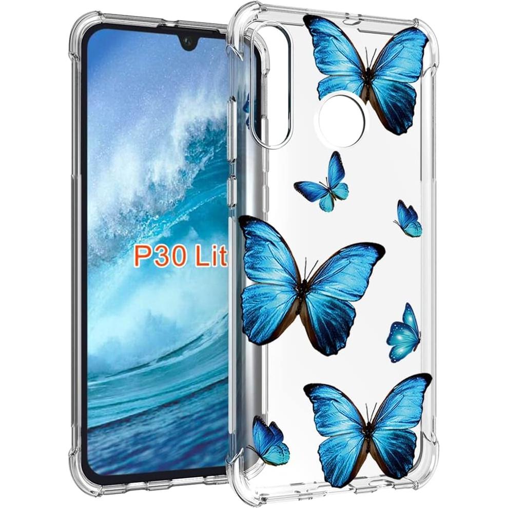 Funda Bumper Flexible TPU Huawei P30 Lite Nova 4E Mariposa Azul