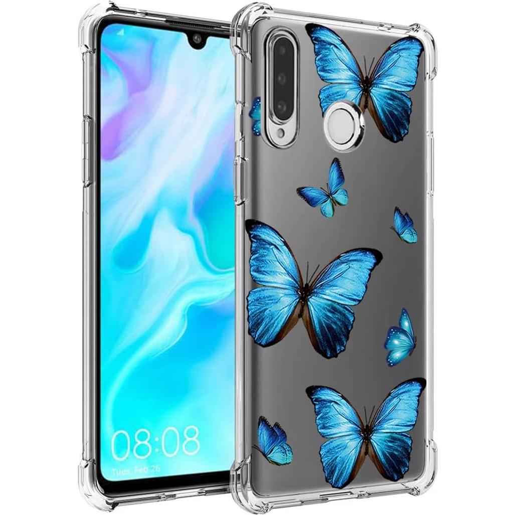 Funda Bumper Flexible TPU Huawei P30 Lite Nova 4E Mariposa Azul