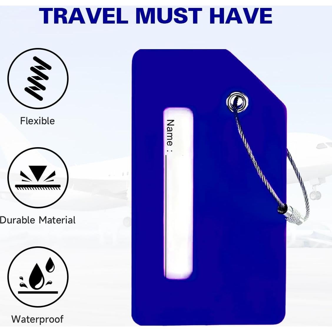 Etiquetas de Equipaje Vavious 4 Pack Silicona Azul Personalizables