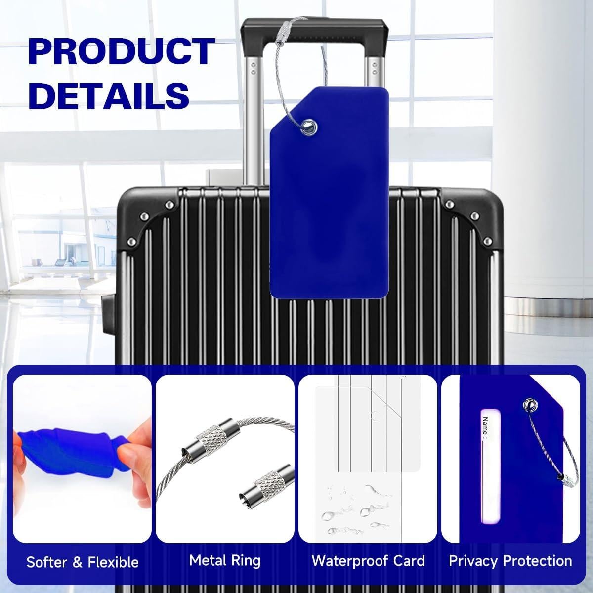 Etiquetas de Equipaje Vavious 4 Pack Silicona Azul Personalizables