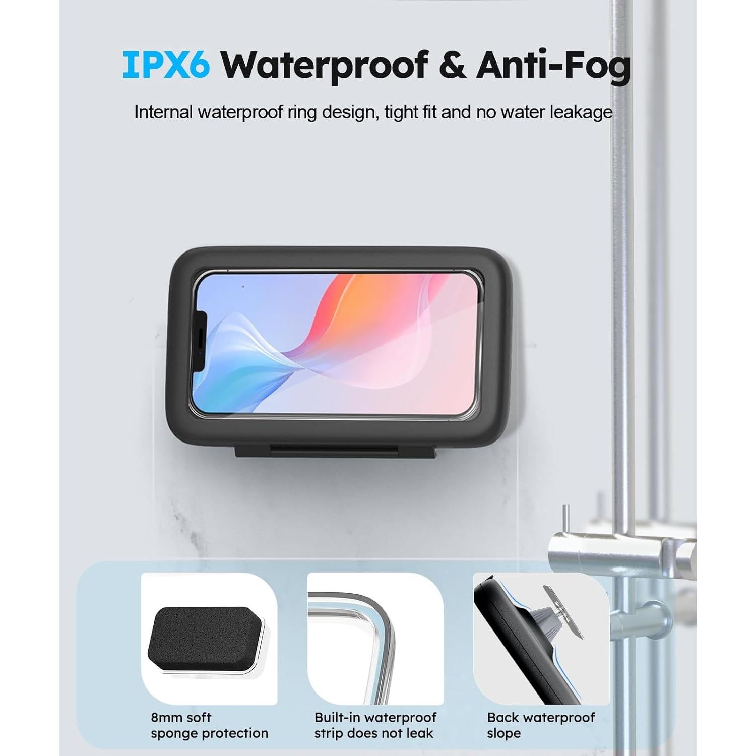 Soporte Impermeable para Teléfono en Ducha SOPORTE - Negro