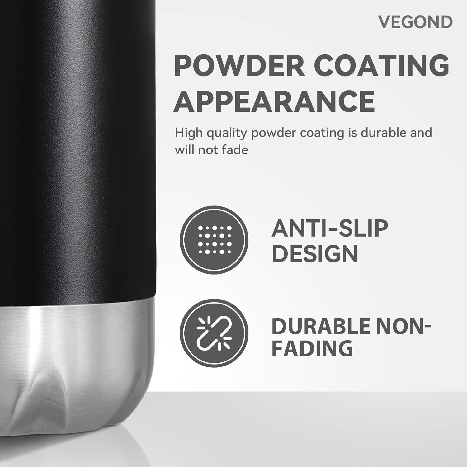 Botella de Agua Aislada VEGOND 500ml Acero Inoxidable Negro