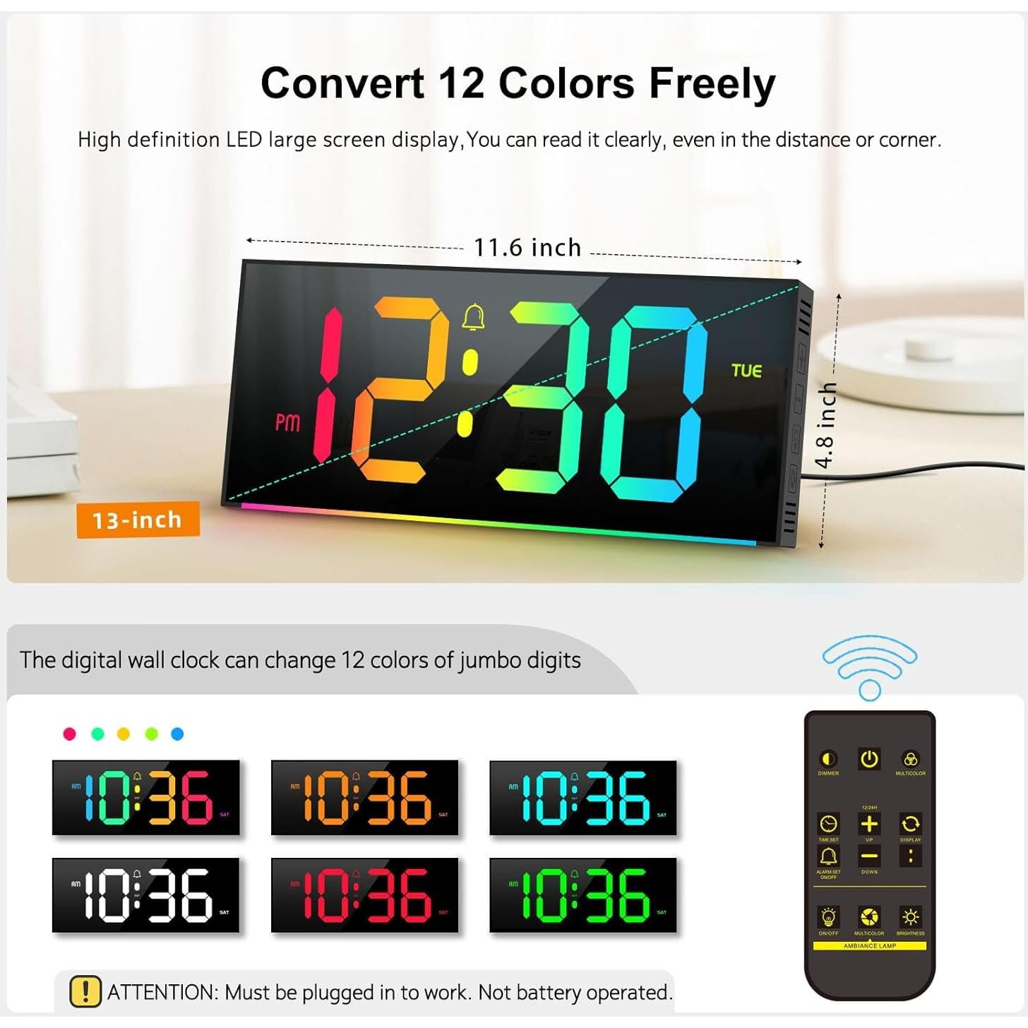 Reloj de Pared Digital Abovsare F800 LED 29.5x12.2cm Negro