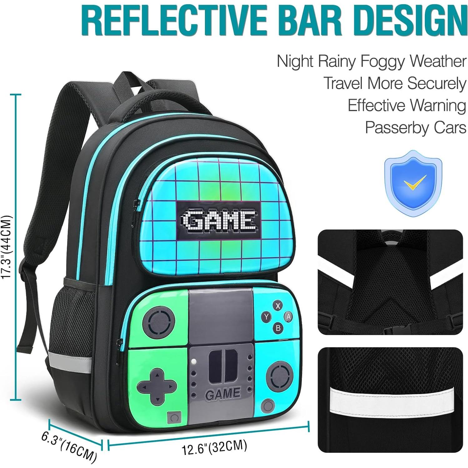 Mochila Escolar TFAUR Gamer 43.9 cm Verde y Azul para Niños