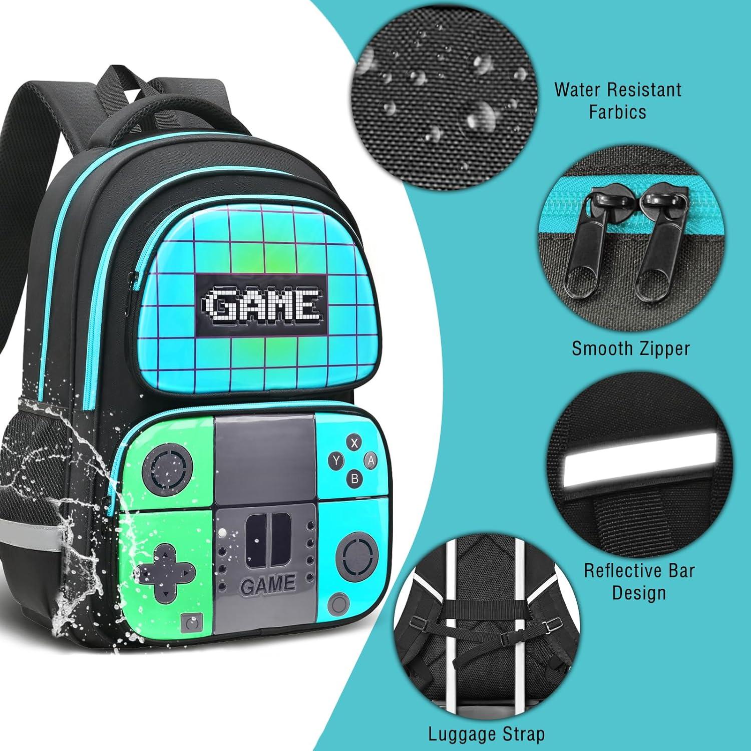 Mochila Escolar TFAUR Gamer 43.9 cm Verde y Azul para Niños