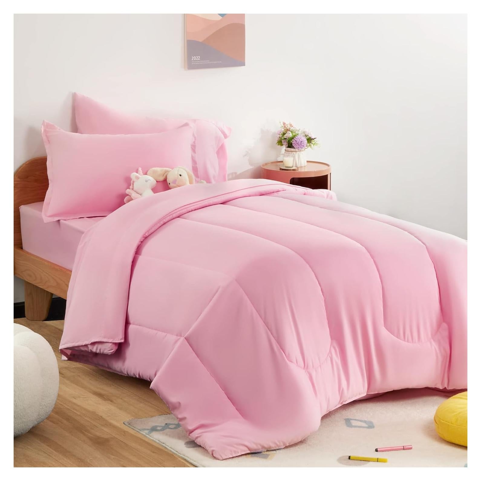 SLEEP ZONE Conjunto de Ropa de Cama Twin 5 Piezas Microfibra Rosa