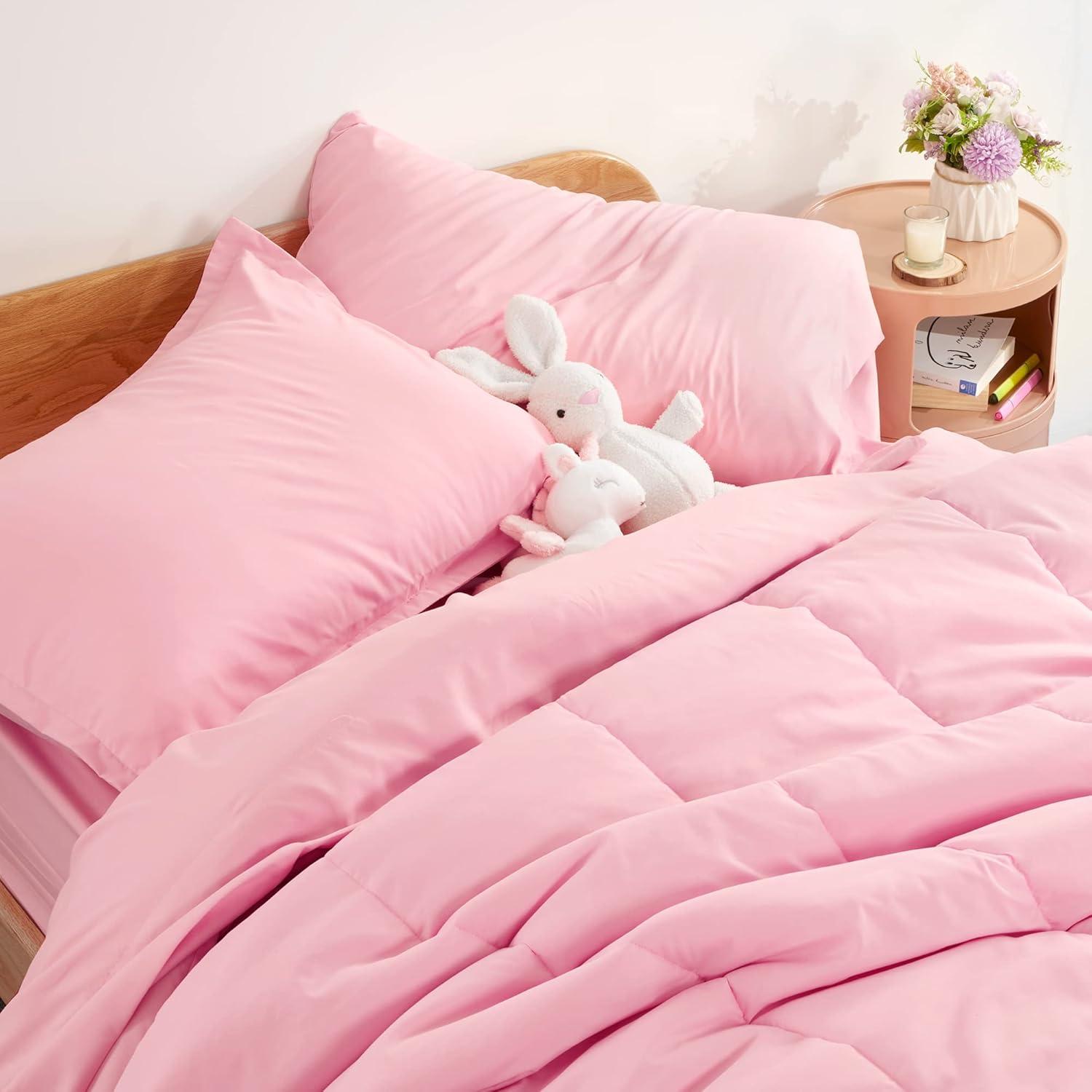 SLEEP ZONE Conjunto de Ropa de Cama Twin 5 Piezas Microfibra Rosa