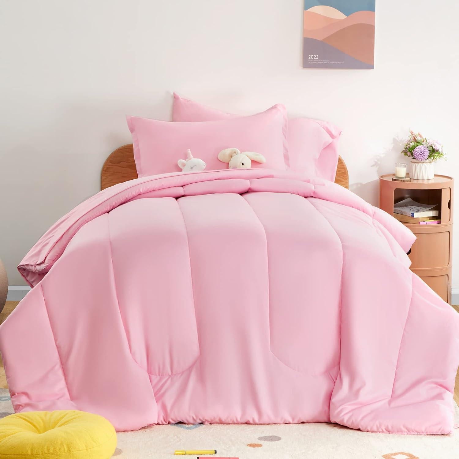 SLEEP ZONE Conjunto de Ropa de Cama Twin 5 Piezas Microfibra Rosa