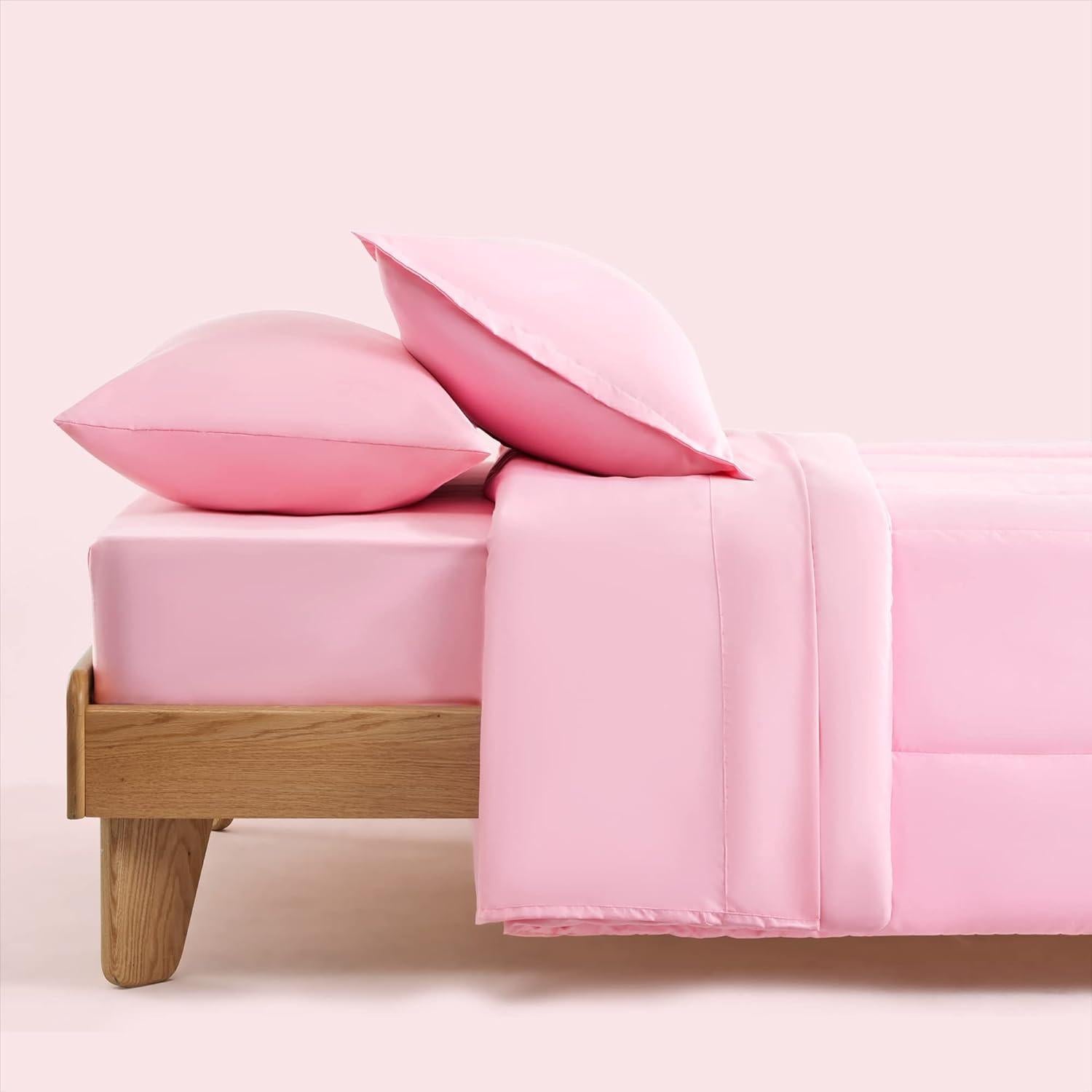 SLEEP ZONE Conjunto de Ropa de Cama Twin 5 Piezas Microfibra Rosa