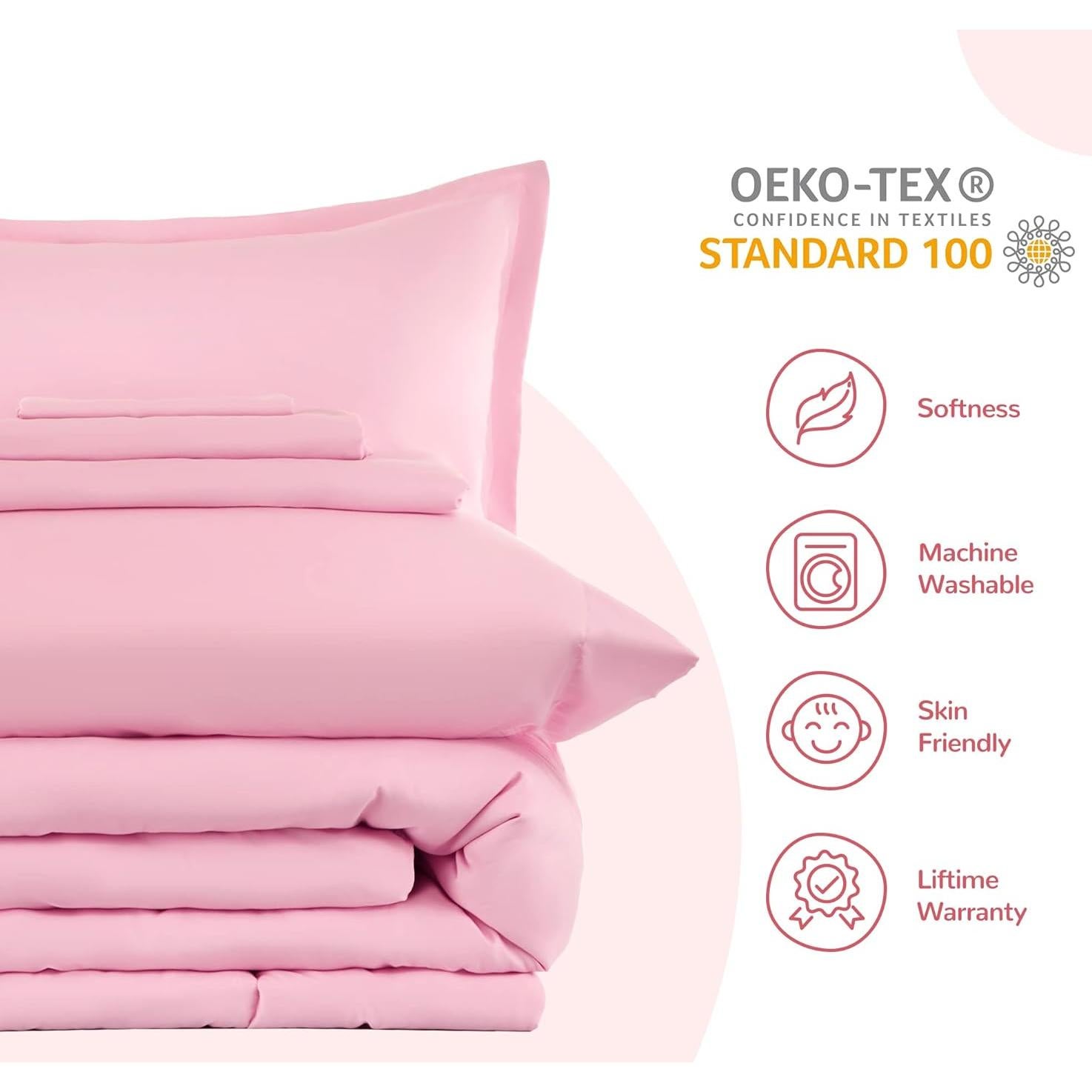 SLEEP ZONE Conjunto de Ropa de Cama Twin 5 Piezas Microfibra Rosa