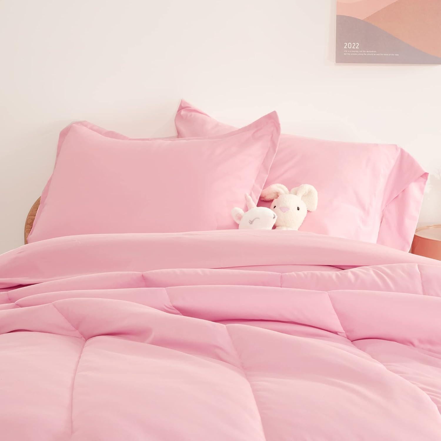 SLEEP ZONE Conjunto de Ropa de Cama Twin 5 Piezas Microfibra Rosa