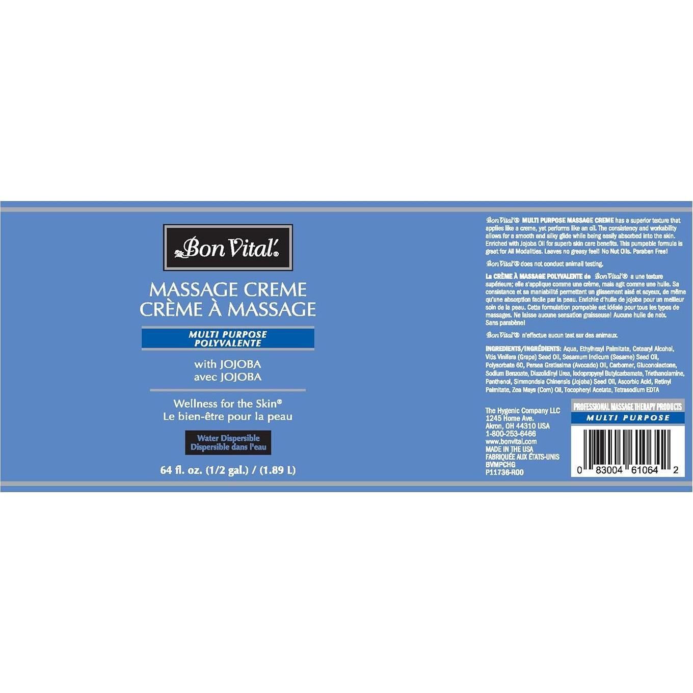 Crema de Masaje Multiusos Bon Vital 1.89 L - Sin Fragancia