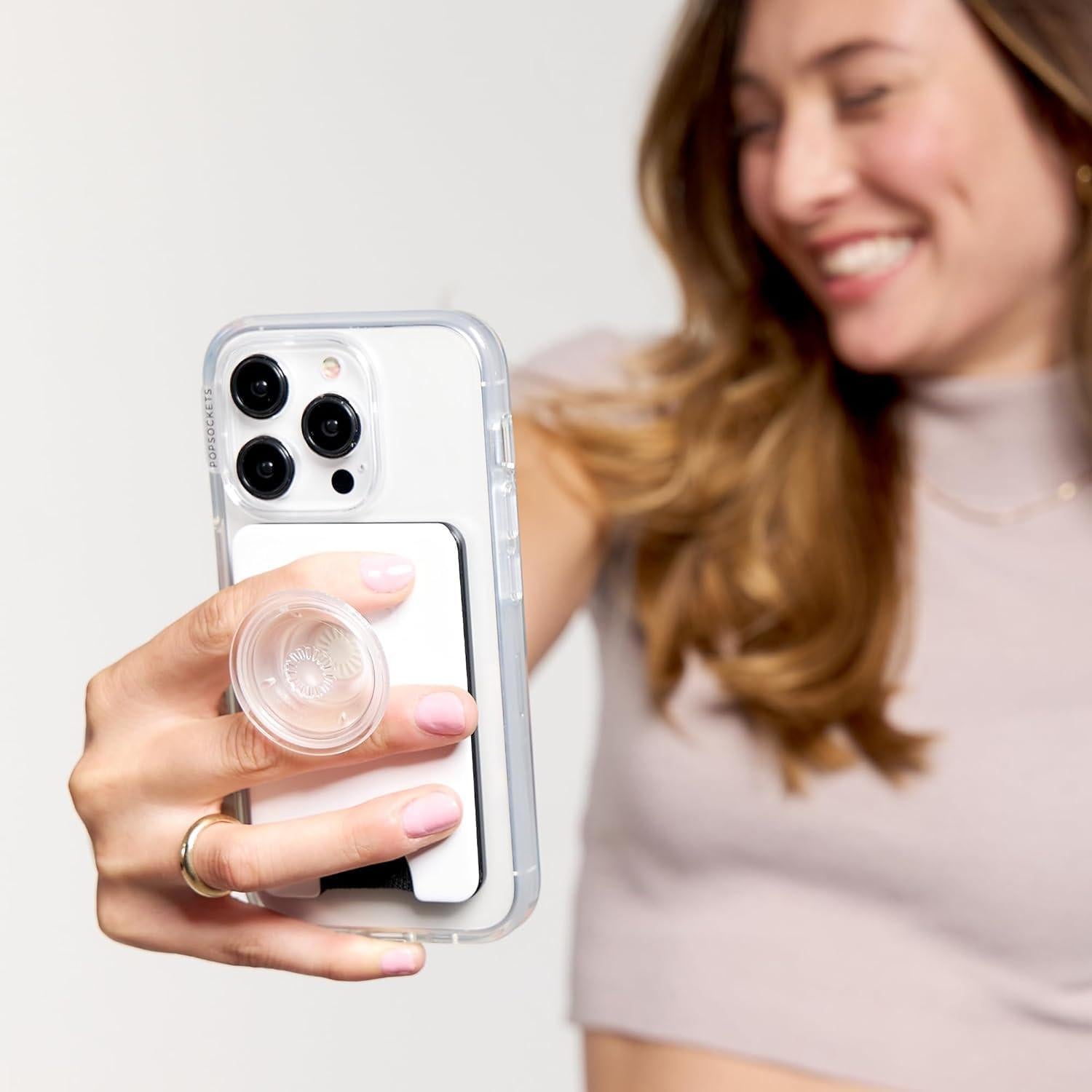 Billetera PopSockets Transparente con agarre y soporte