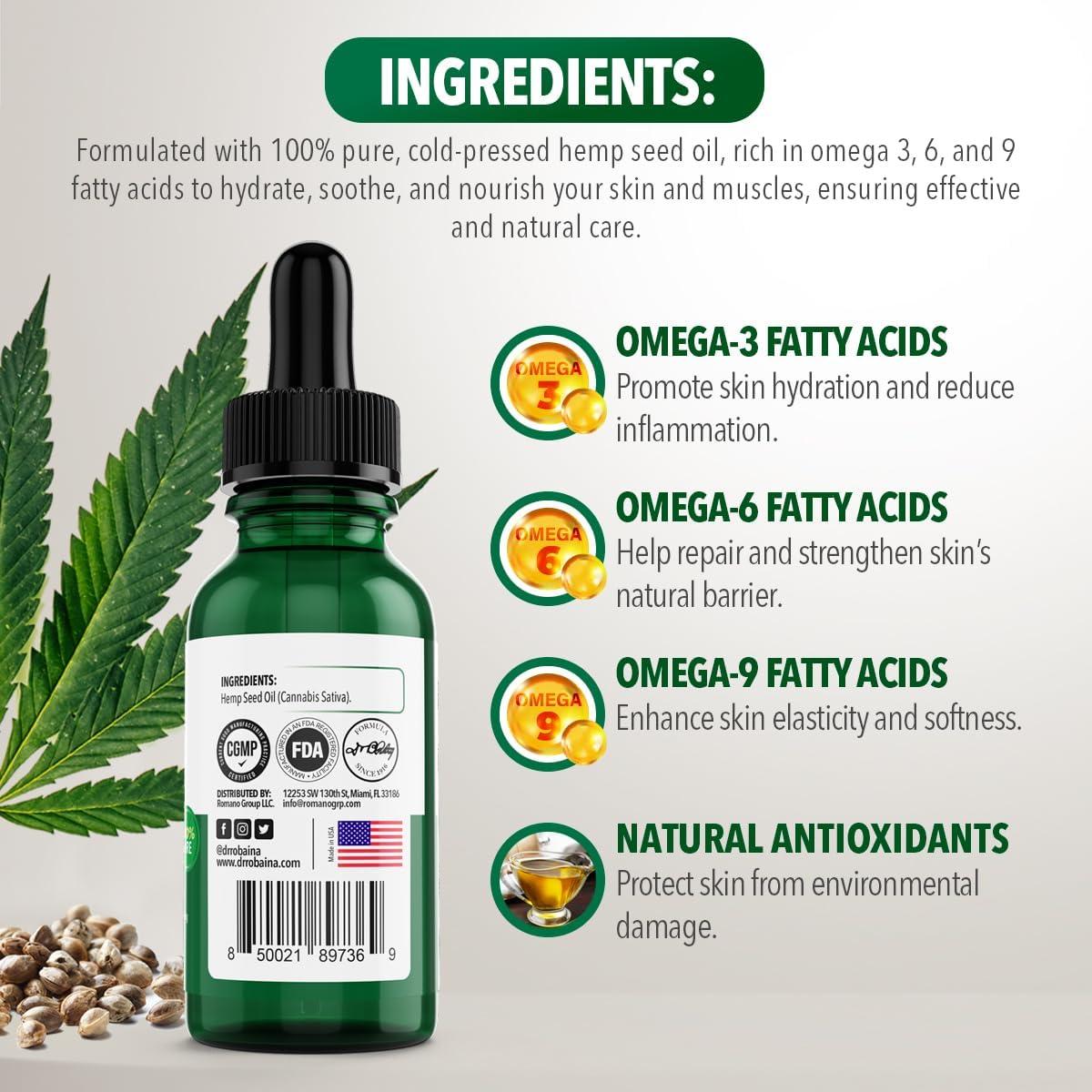 Aceite de Semilla de Cáñamo Dr. Robaina 60 ml - Hidratación Profunda, Omega 3 6 9