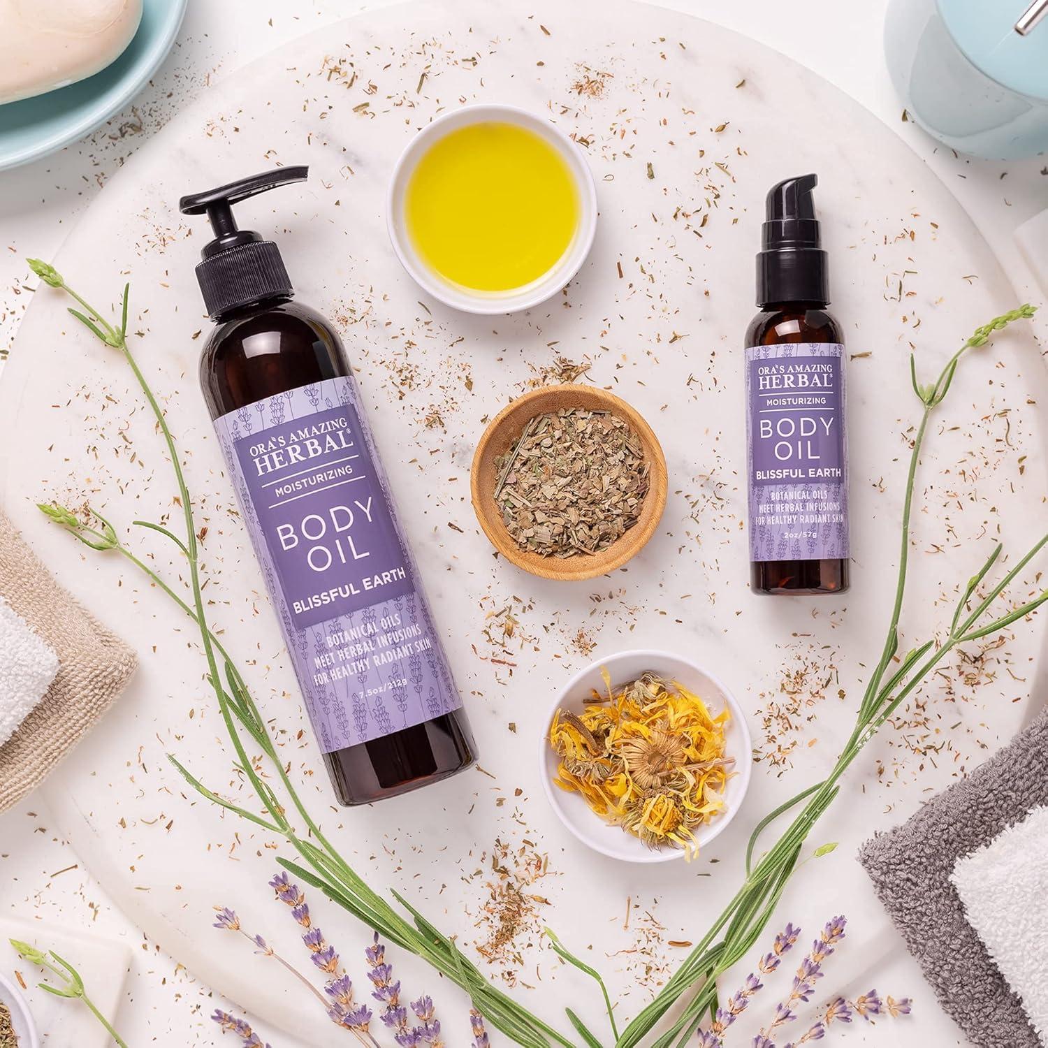 Ora's Amazing Herbal Moisturizing Lavender Body Oil for Women and Men, Nourishing Oil for Dry Skin, Relaxation, Massage Oil, Blissful Earth Scent, 2 oz, Travel Size with Pump