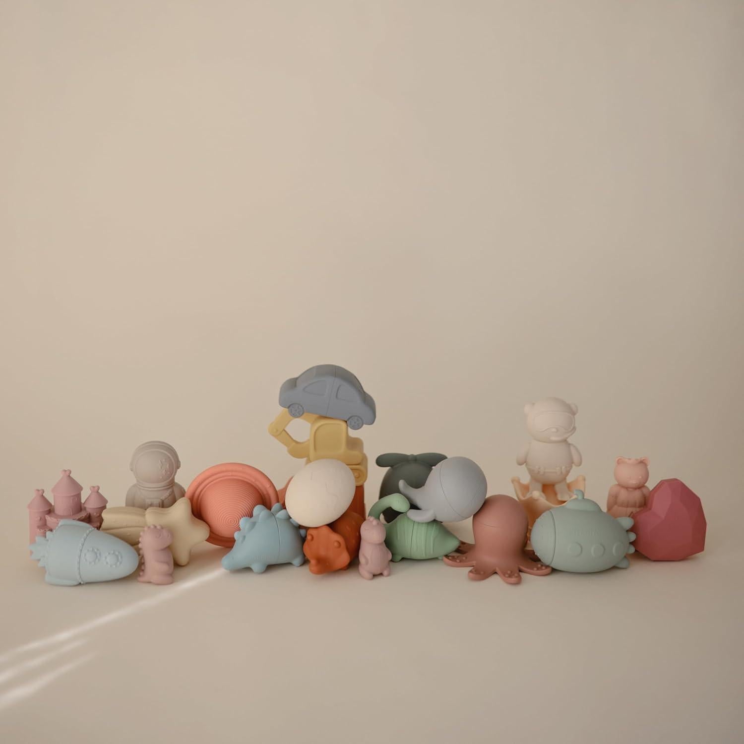 Set de Juguetes de Baño Mushie Dino - Silicona 100% Segura