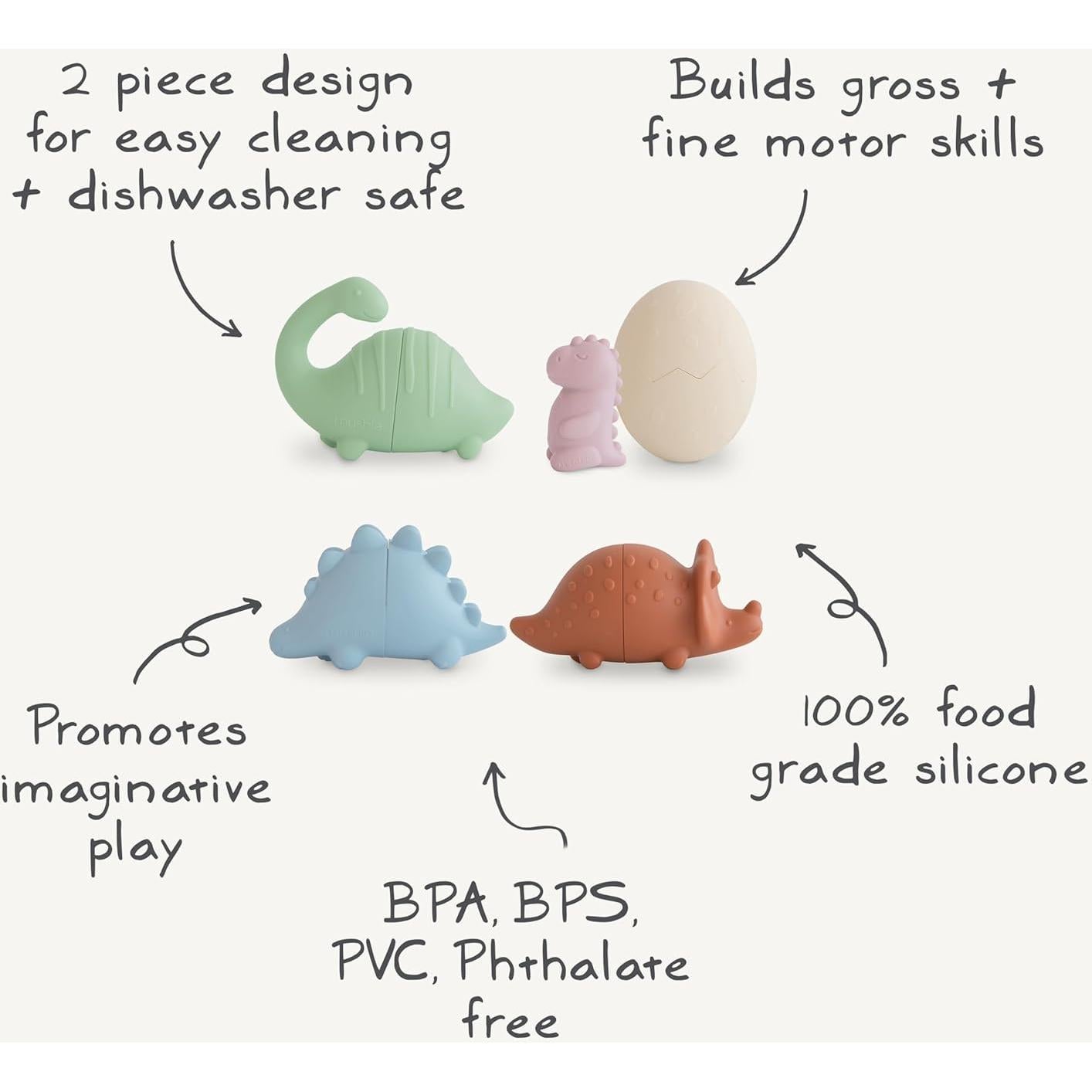 Set de Juguetes de Baño Mushie Dino - Silicona 100% Segura