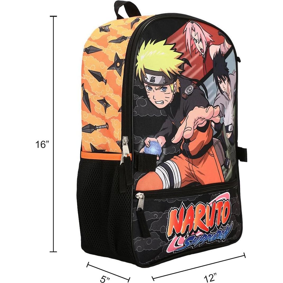 Conjunto Mochila 5 Piezas Naruto Anime Naranja y Negro