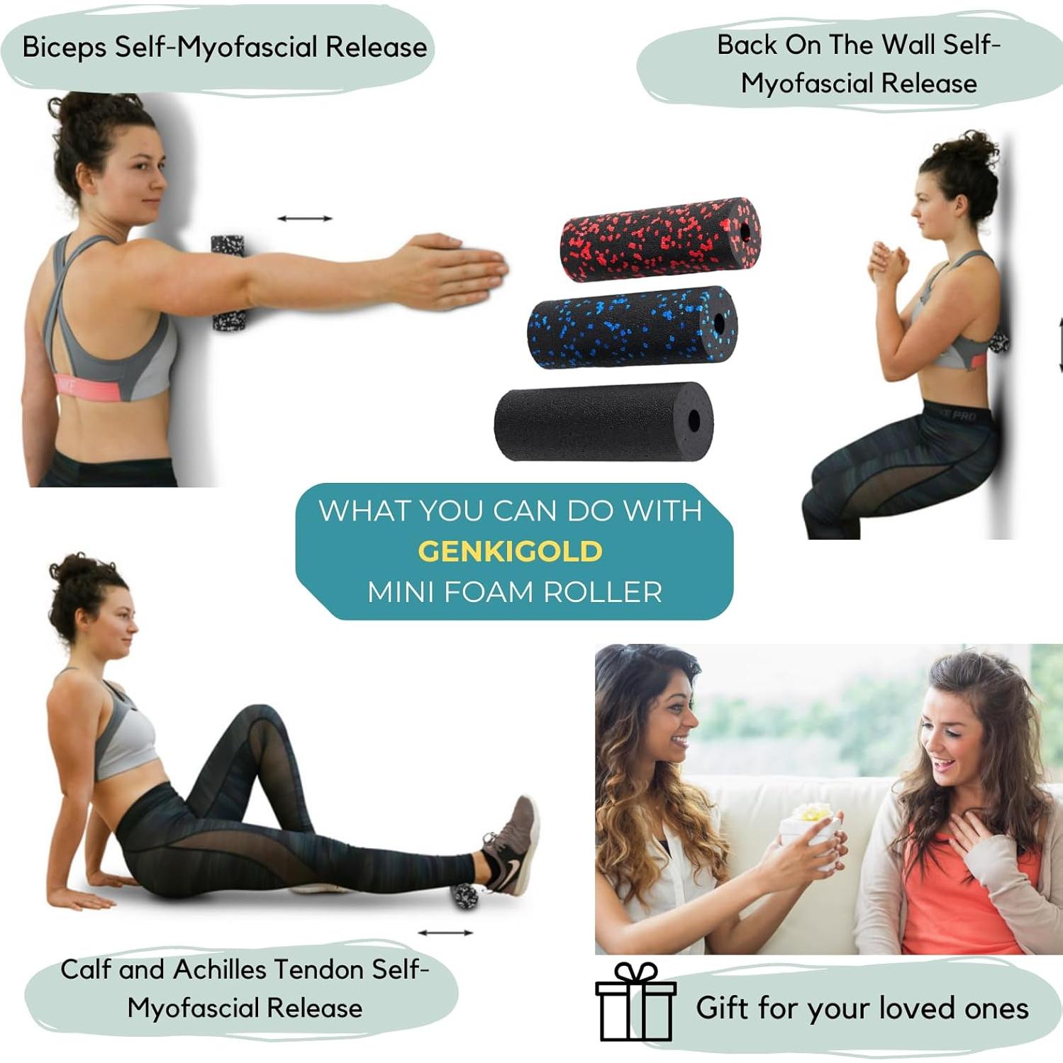 Mini Rodillo de Masaje Genkigold Rojo 15x5cm Impermeable