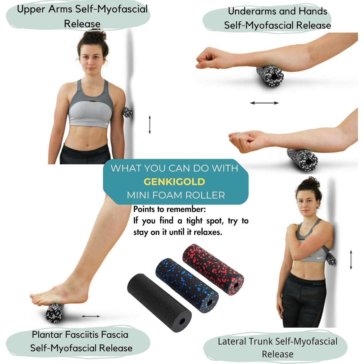 Mini Rodillo de Masaje Genkigold 15x5cm Impermeable Portátil