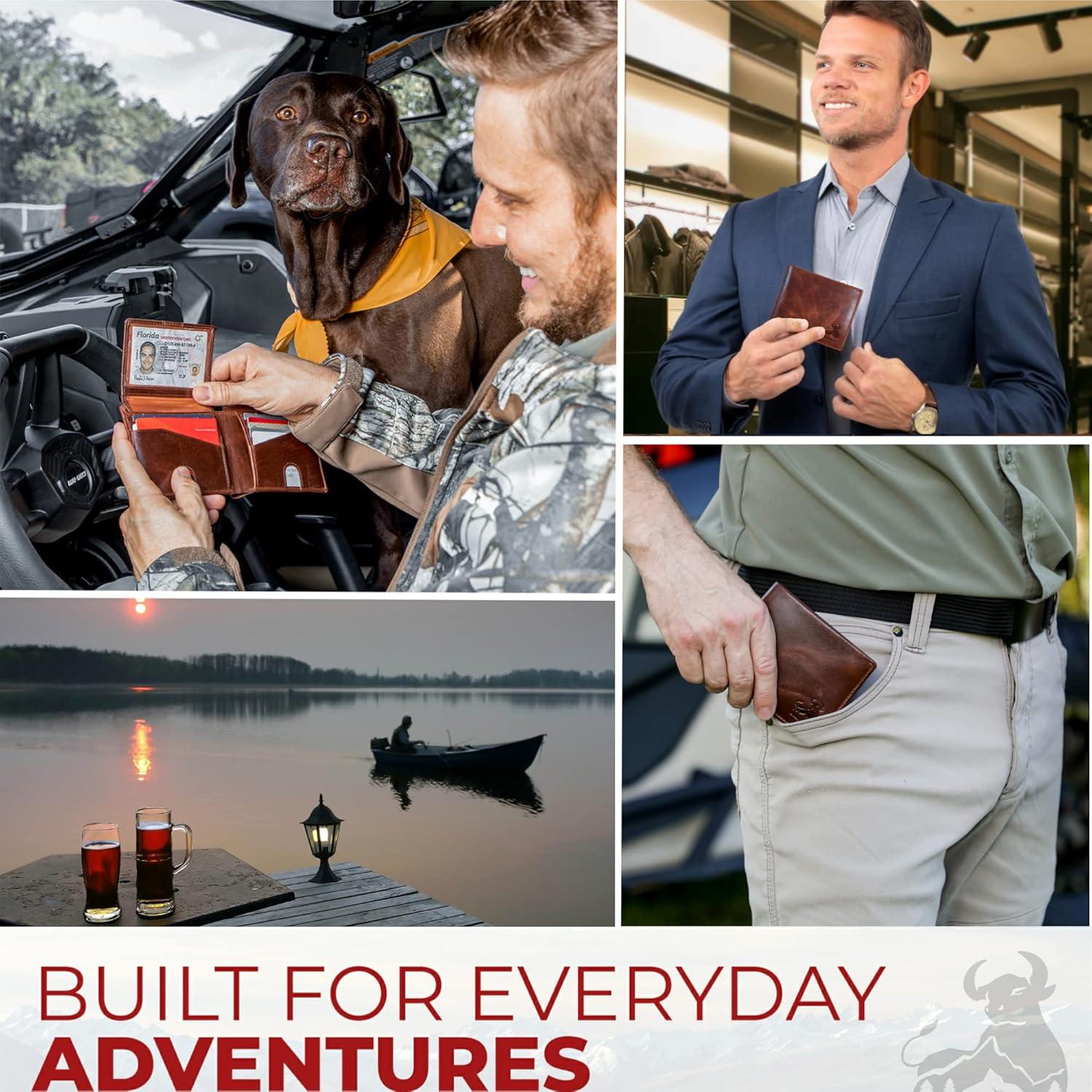 Cartera Bifold BULL GUARD de Cuero Genuino Marrón RFID 11 Tarjetas