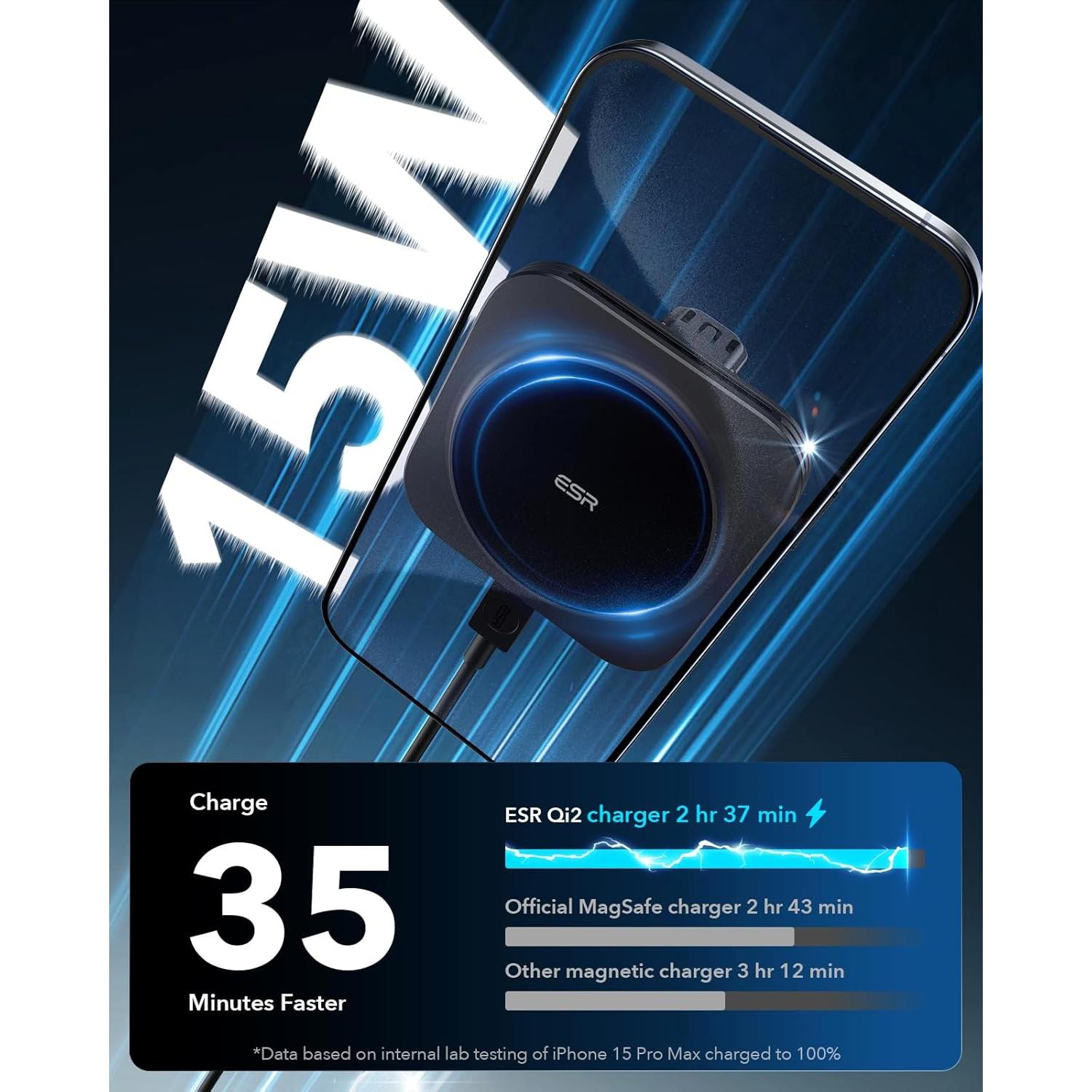 Cargador Inalámbrico MagSafe ESR 15W para Coche Negro