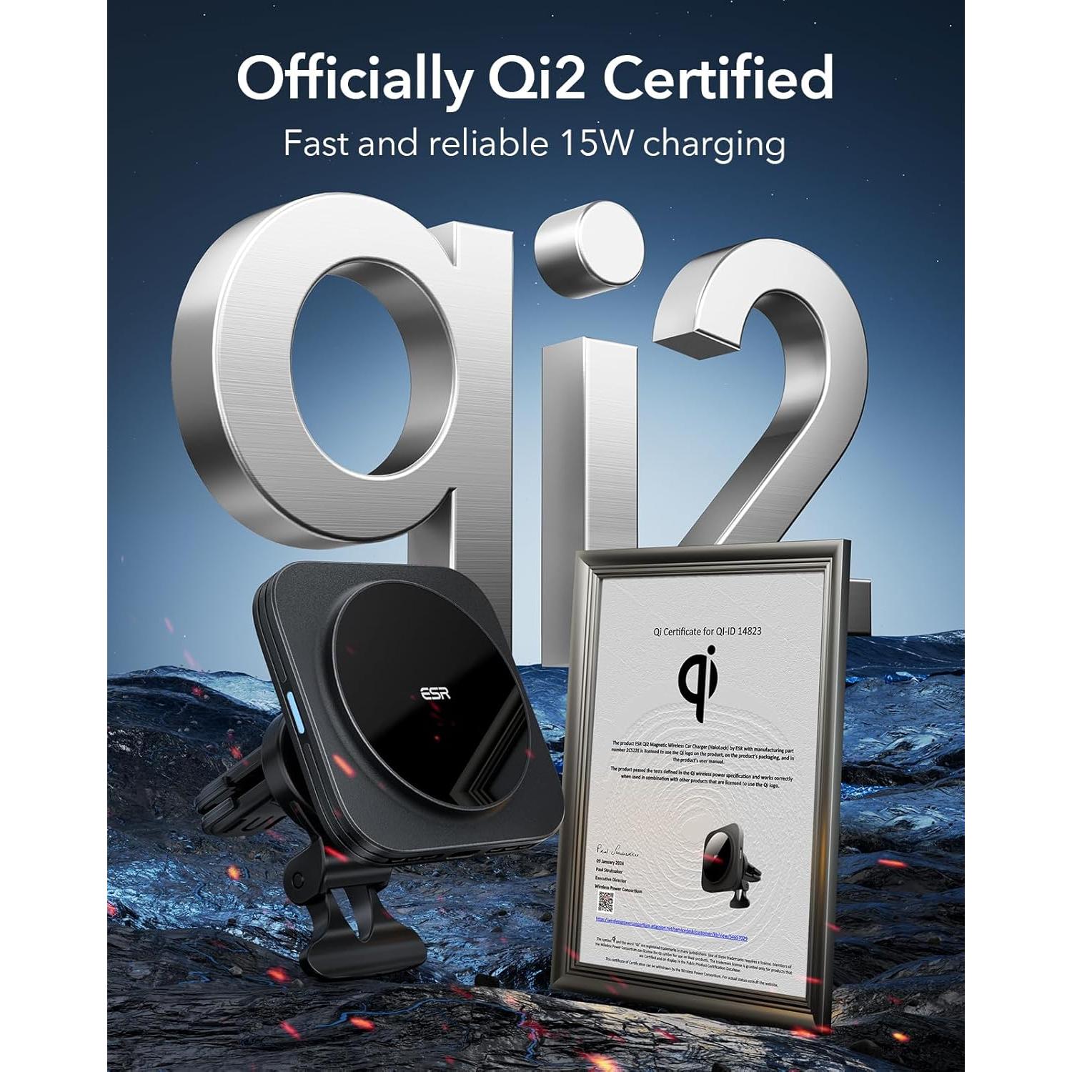 Cargador Inalámbrico MagSafe ESR 15W para Coche Negro