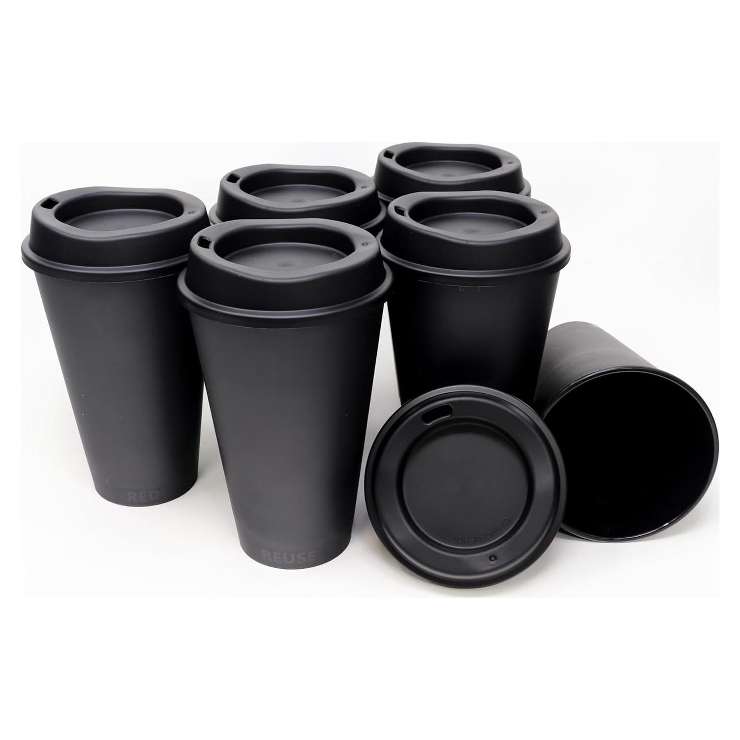 Tazas de café reutilizables Rolling Sands 6 pk 480 ml negras