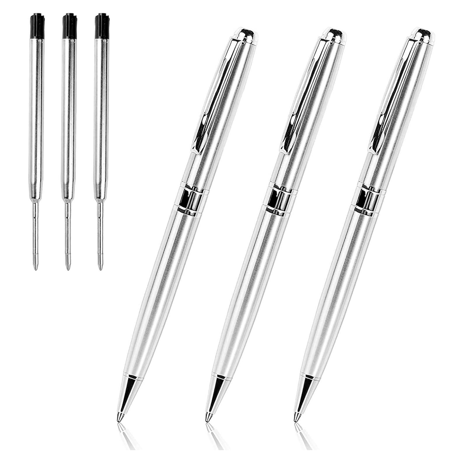 Bolígrafos Cambond Metálicos Plateados 1.0 mm Tinta Negra - 3 Unidades