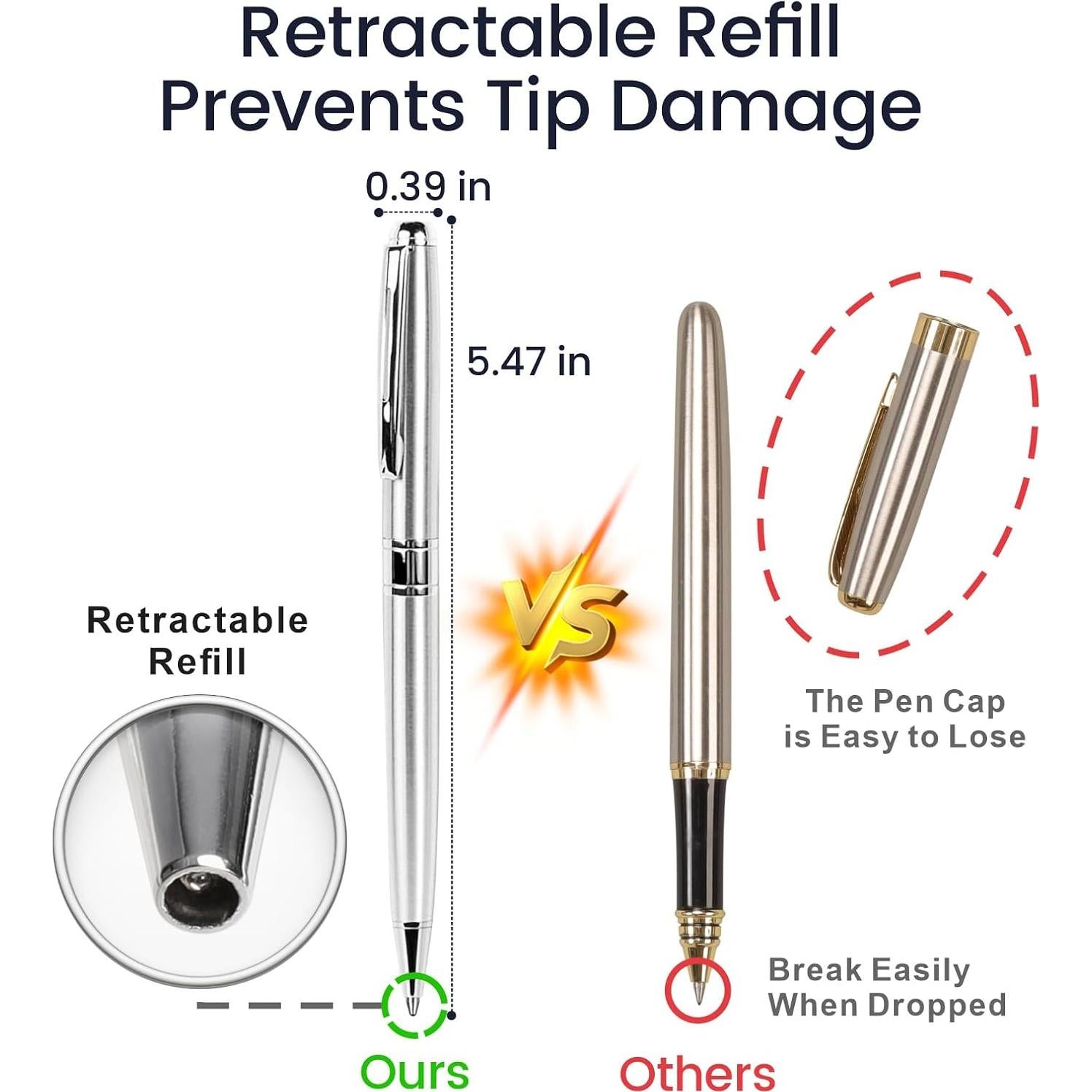 Bolígrafos Cambond Metálicos Plateados 1.0 mm Tinta Negra - 3 Unidades