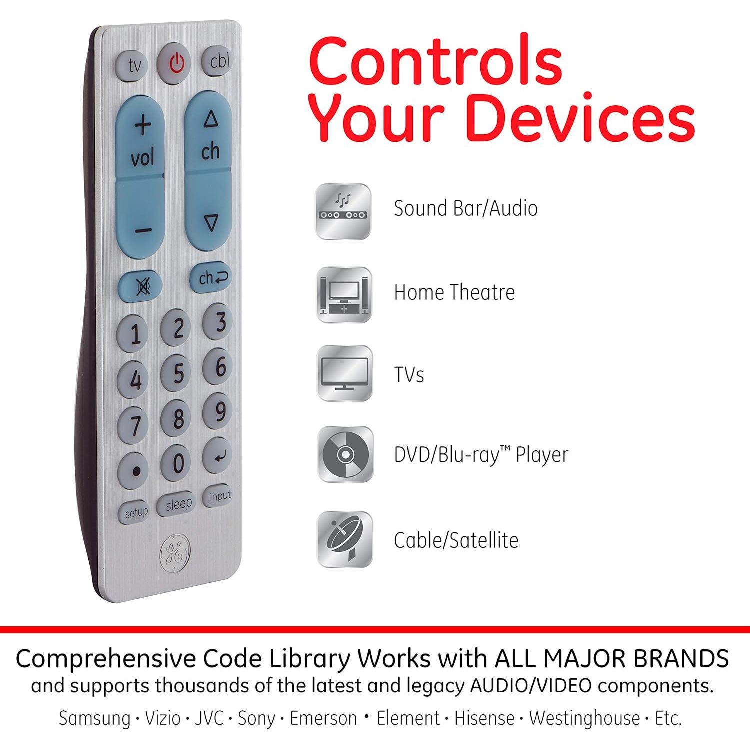 Control Remoto Universal GE 2 Dispositivos Plata 33701