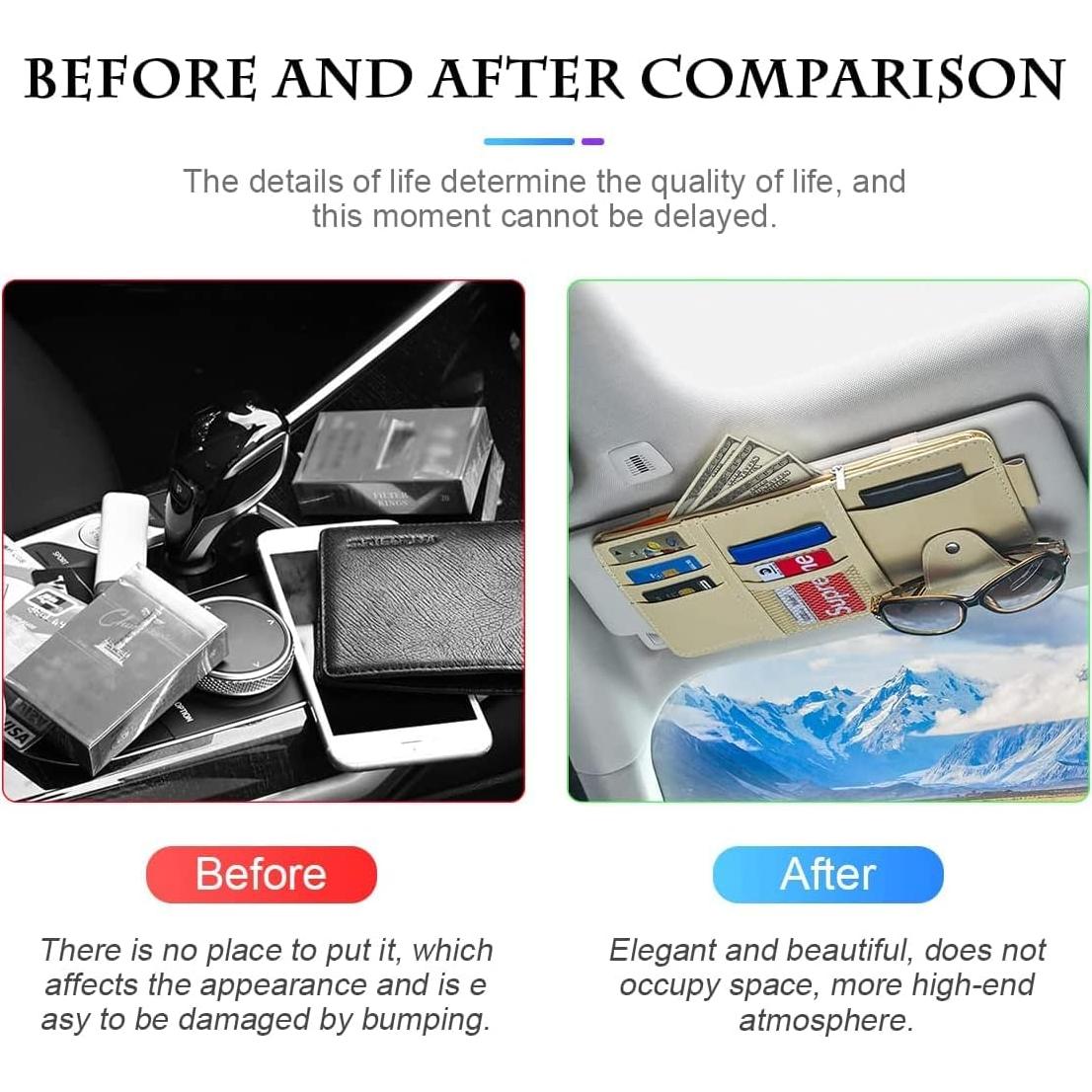Organizador de Visera de Coche XINLIYA Beige - Almacenamiento Cuero