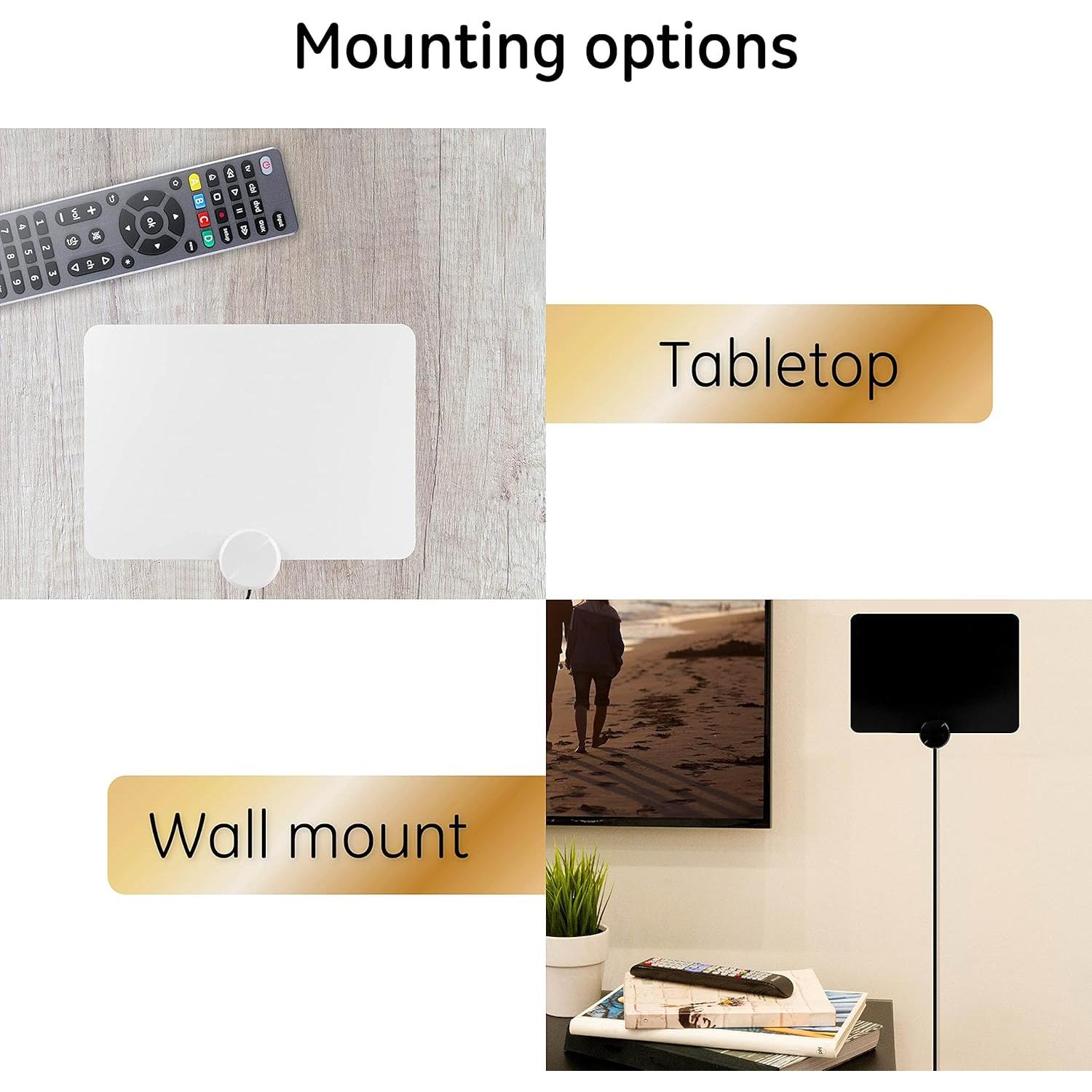 Antena de TV Amplificada GE Ultra Fina 4K 1080P Interior