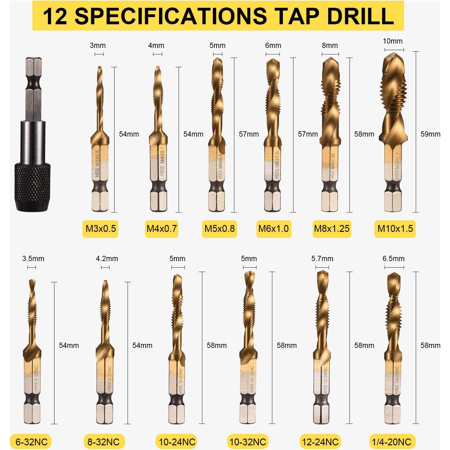 Juego de Brocas y Machos Combinados THINKWORK 13 PCS SAE/Métrico