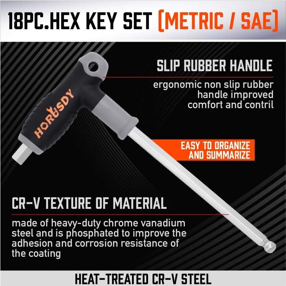 Juego de llaves hexagonales T HORUSDY 18 piezas métrico y SAE