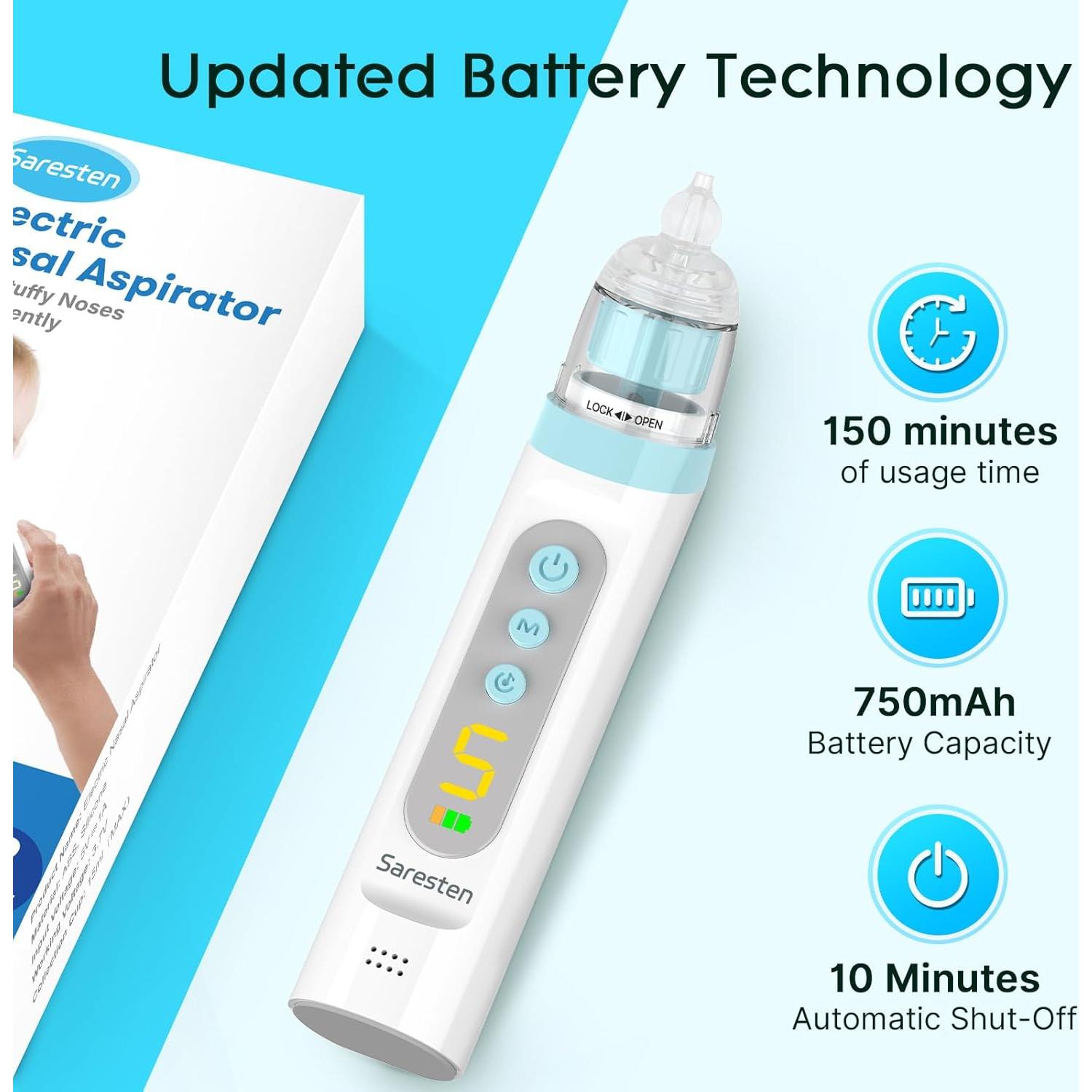 Aspirador Nasal Recargable Saresten SRTX75 Azul con 3 Puntas
