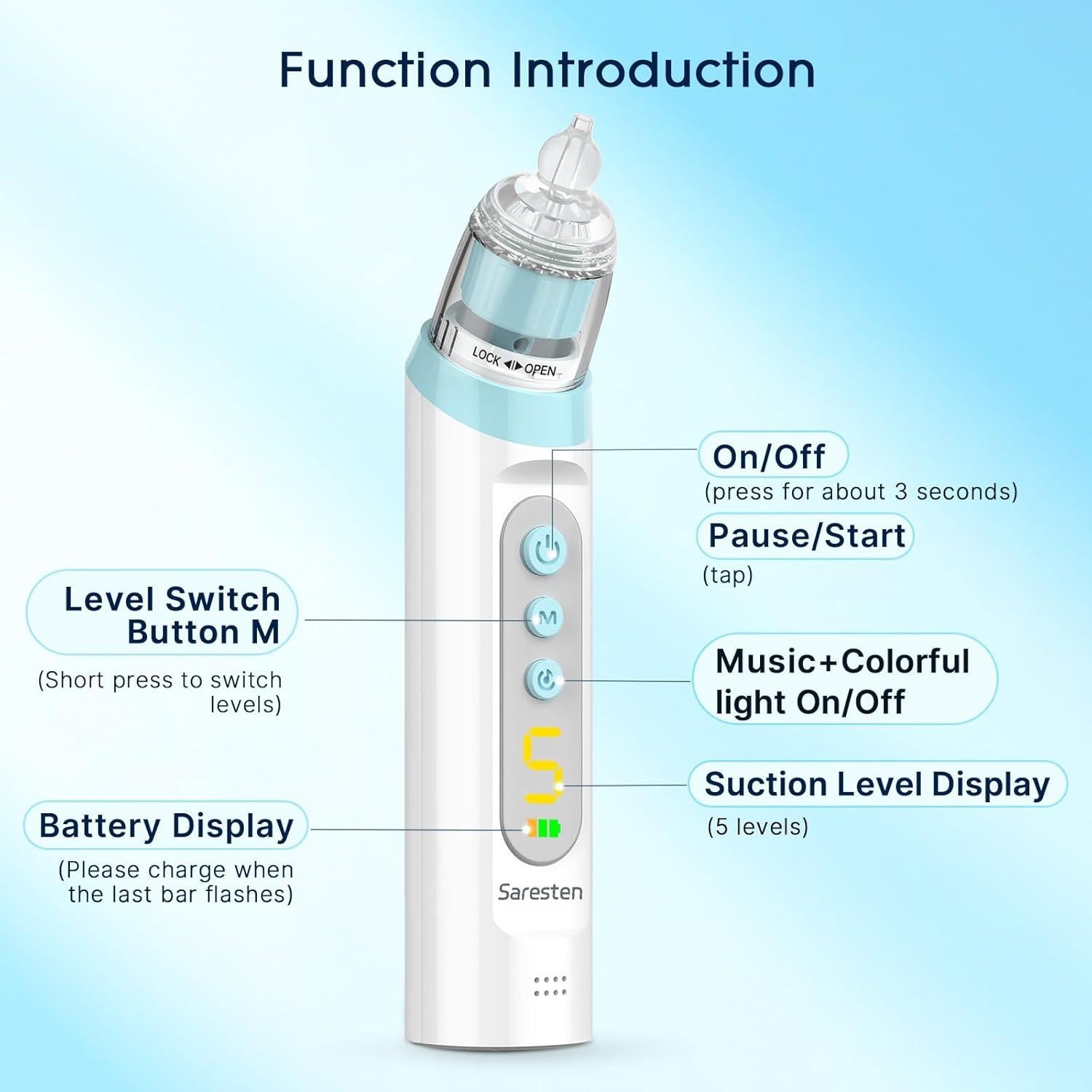 Aspirador Nasal Recargable Saresten SRTX75 Azul con 3 Puntas