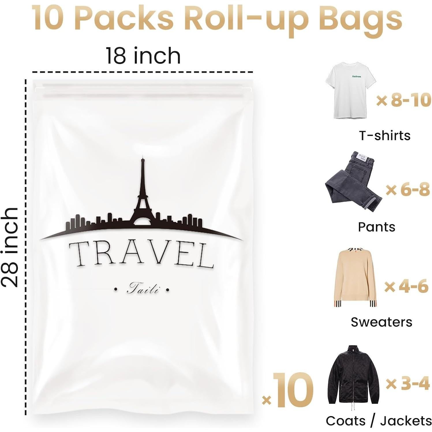 Bolsas de Compresión TAILI 10 Piezas 60x40 cm para Viaje