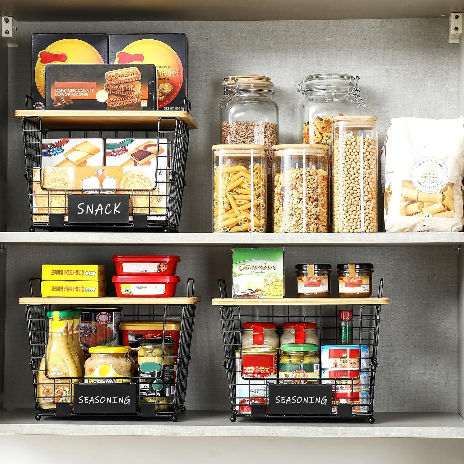 Cesta Apilable Grande AOZITA con Tapa de Bambú - Organizador Multiuso