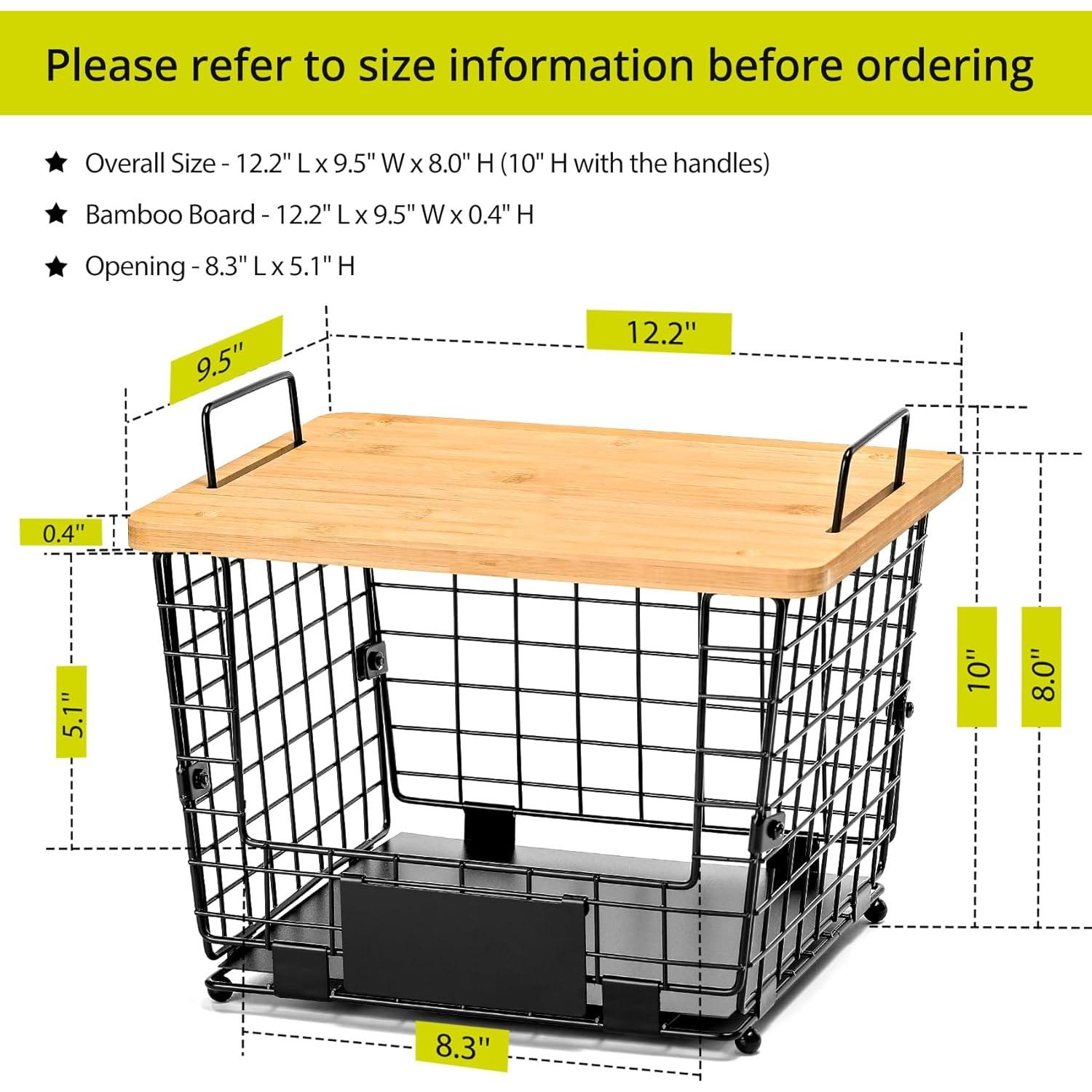Cesta Apilable Grande AOZITA con Tapa de Bambú - Organizador Multiuso