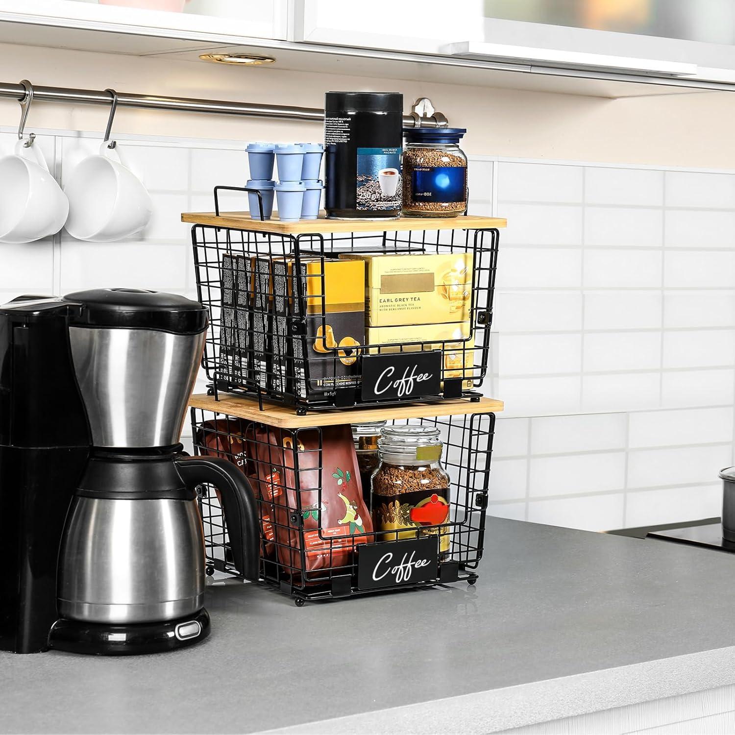 Cesta Apilable Grande AOZITA con Tapa de Bambú - Organizador Multiuso