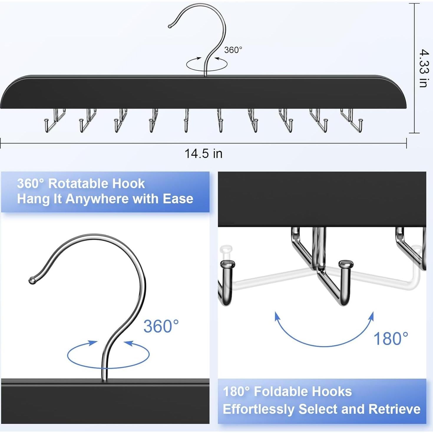 Perchero de Corbatas RESOVO Negro con 20 Ganchos Plegables