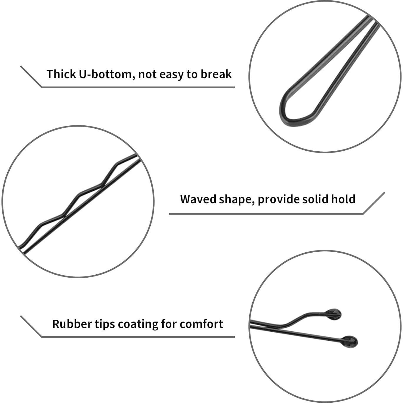 Pinzas Bobby Negras Vaincre - 150 Piezas para Cabello 5.08 cm