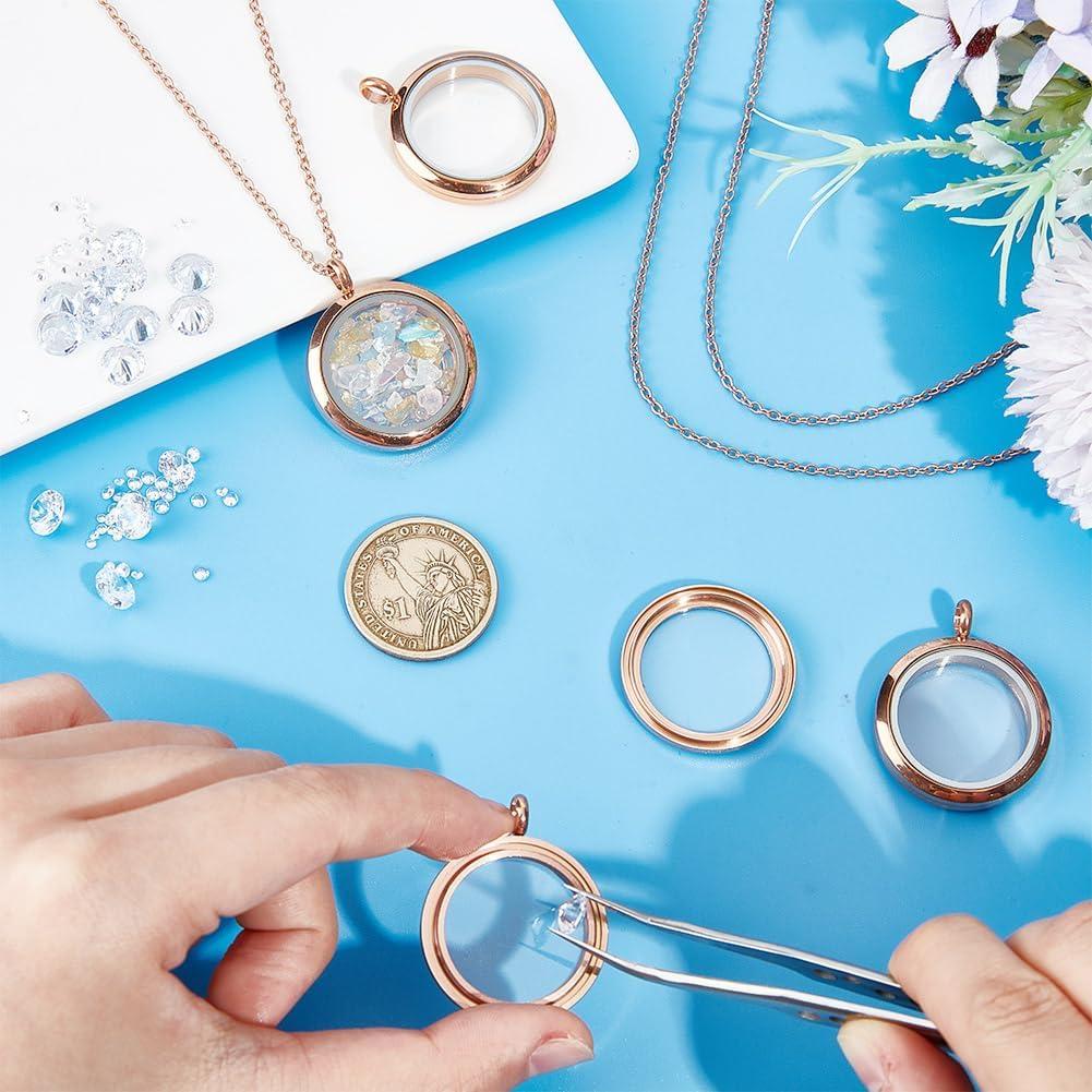 4 Colgantes de Foto Locket Oro Rosa DELORIGIN con Cadena 45 cm