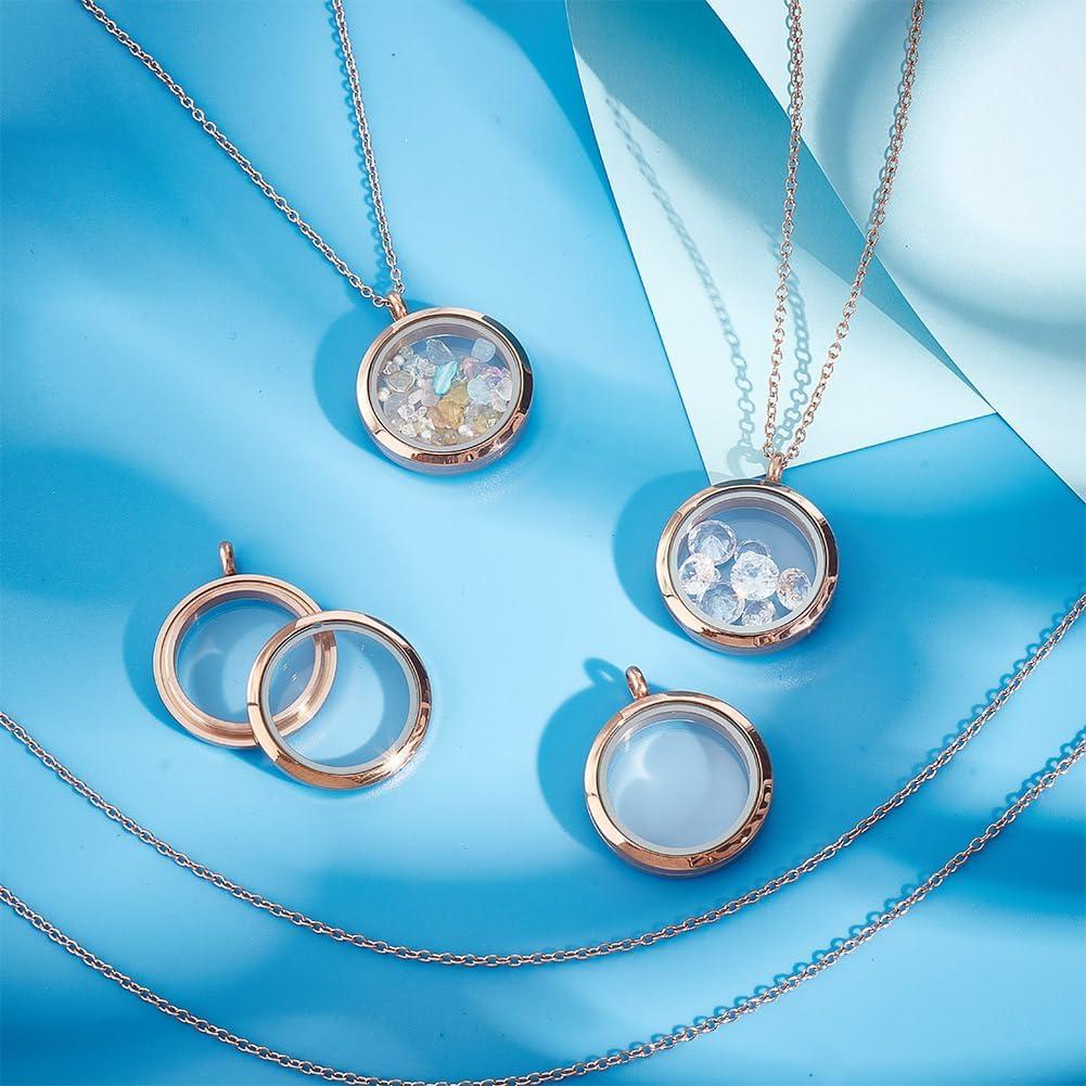 4 Colgantes de Foto Locket Oro Rosa DELORIGIN con Cadena 45 cm