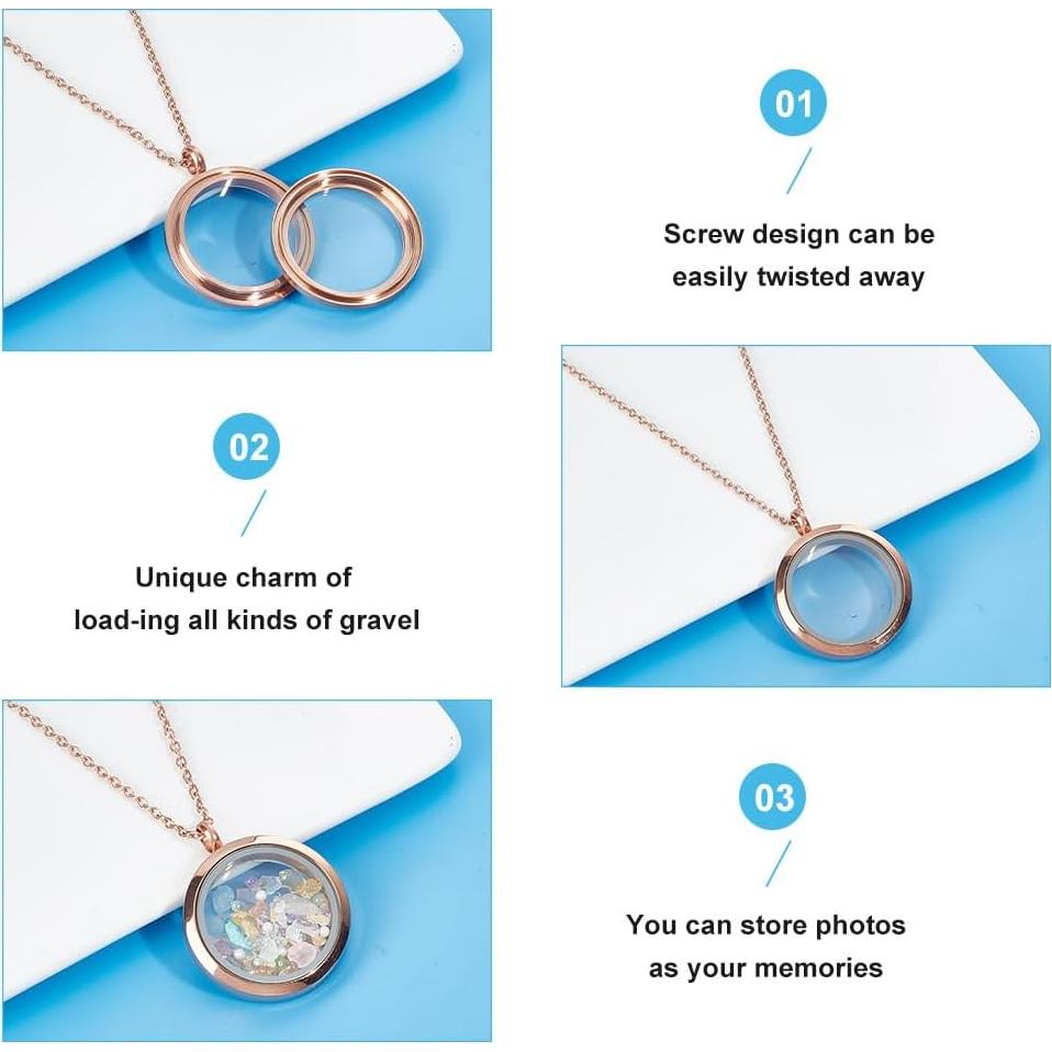 4 Colgantes de Foto Locket Oro Rosa DELORIGIN con Cadena 45 cm