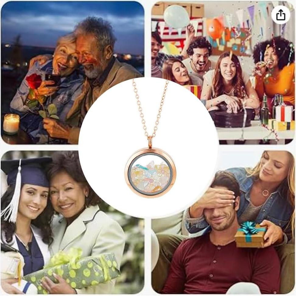 4 Colgantes de Foto Locket Oro Rosa DELORIGIN con Cadena 45 cm