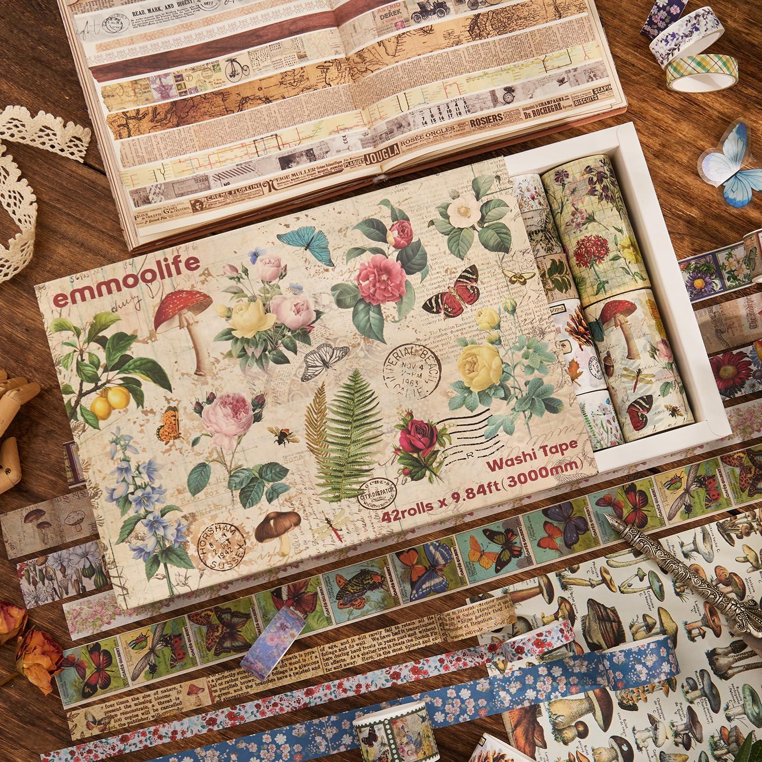 42 Rollos de Cinta Washi Vintage Emmoolife 5-75mm Decorativa