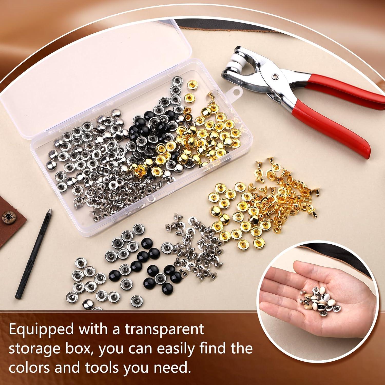 180 Remaches de Cuero 10mm Kogyxe - 3 Colores con Herramientas