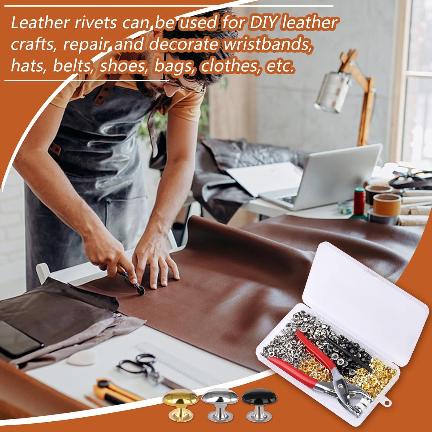 180 Remaches de Cuero 10mm Kogyxe - 3 Colores con Herramientas